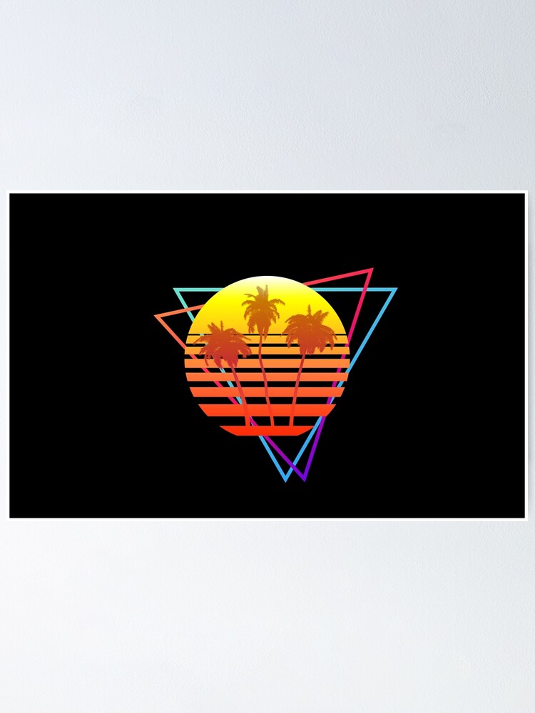 Alternate view of Synthwave Sun (with palm trees and triangles) Poster