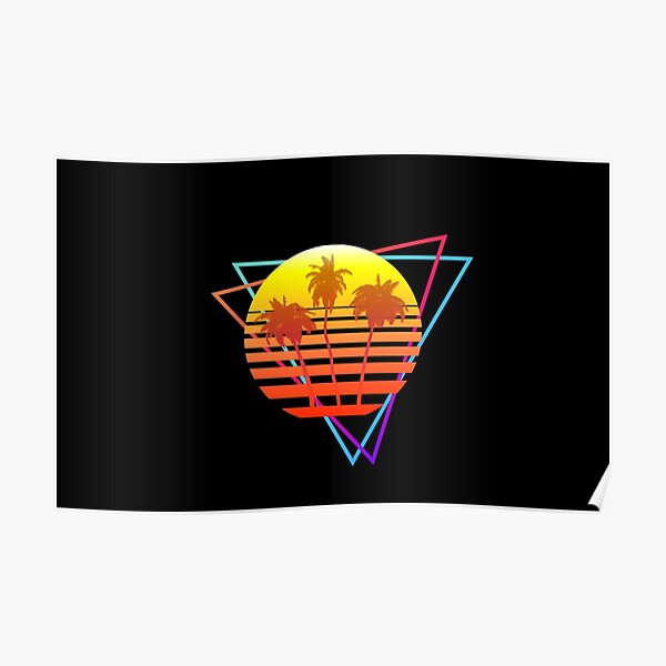 Synthwave Sun (with palm trees and triangles) Poster