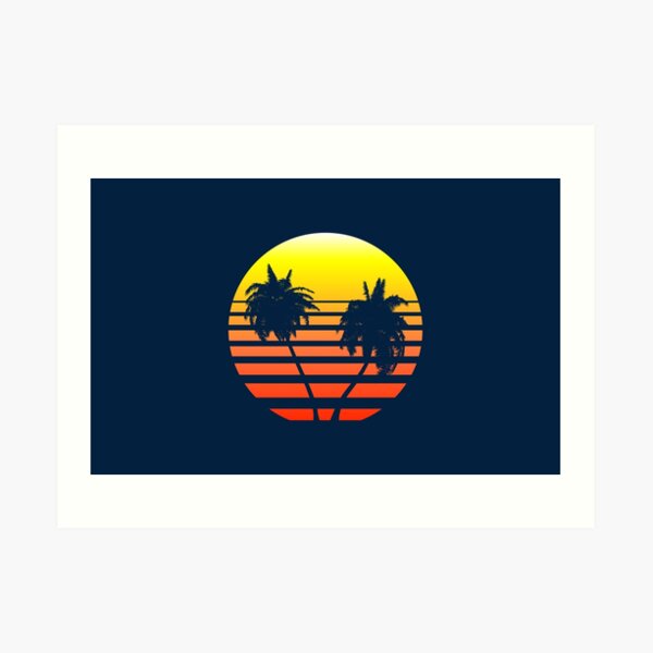 Synthwave Sunset (with palm trees) Art Print
