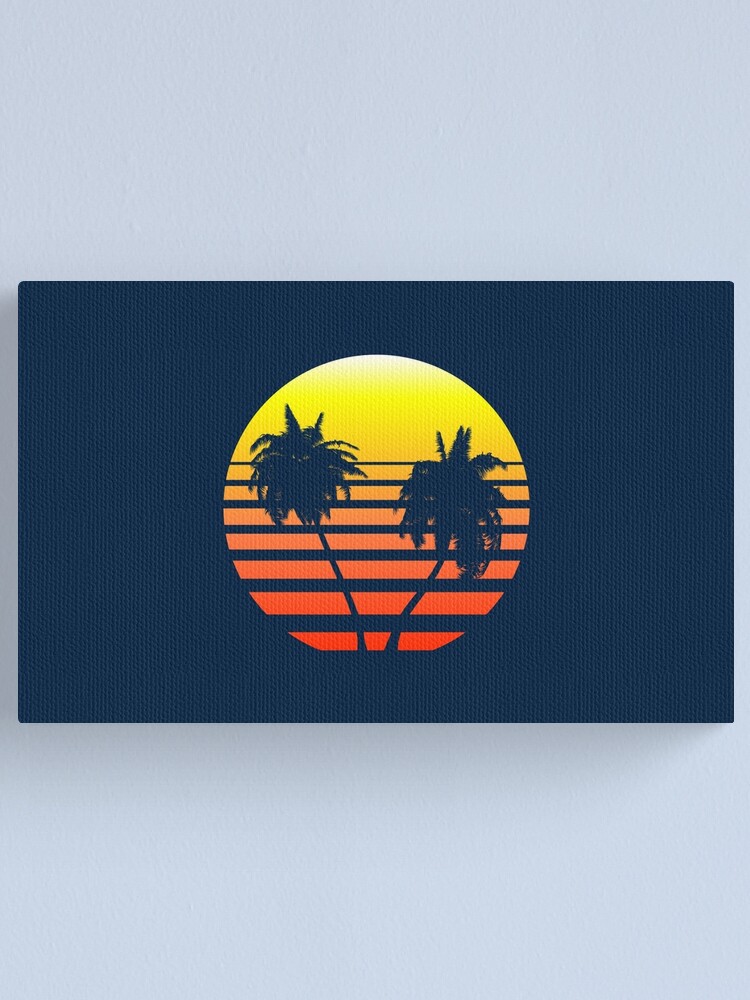 Alternate view of Synthwave Sunset (with palm trees) Canvas Print