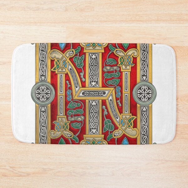 Item preview, Ancient Celtic Runes of Hospitality and Potential - Illuminated Plate over White Leather designed and sold by Serge Averbukh Art Studio.