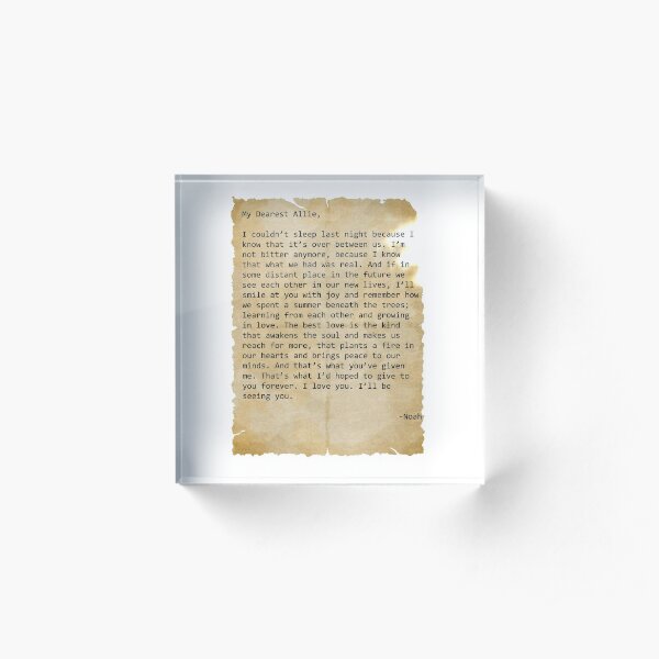Noah's letter to Allie Acrylic Block