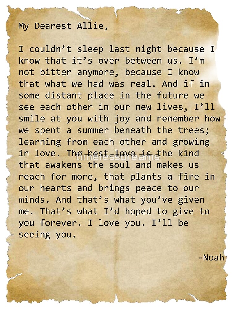 "Noah's letter to Allie" Framed Art Print for Sale by timelessdreams