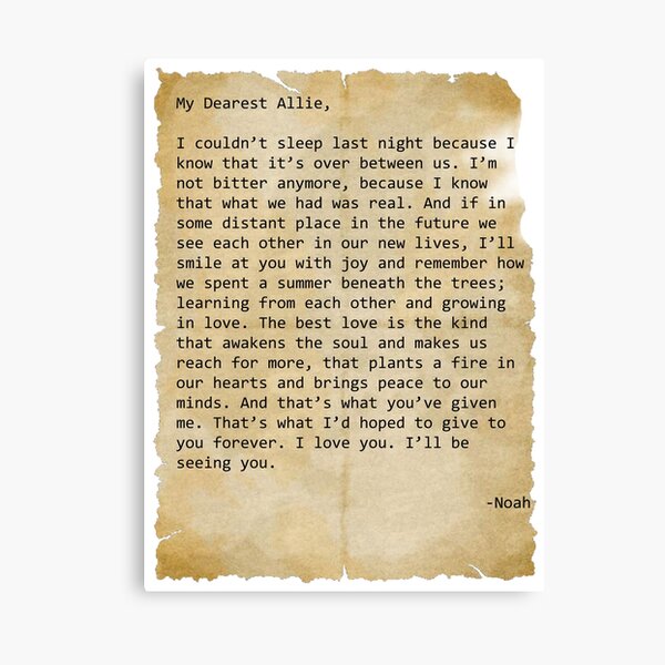 Noah's letter to Allie Canvas Print