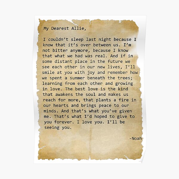 Noah's letter to Allie Poster