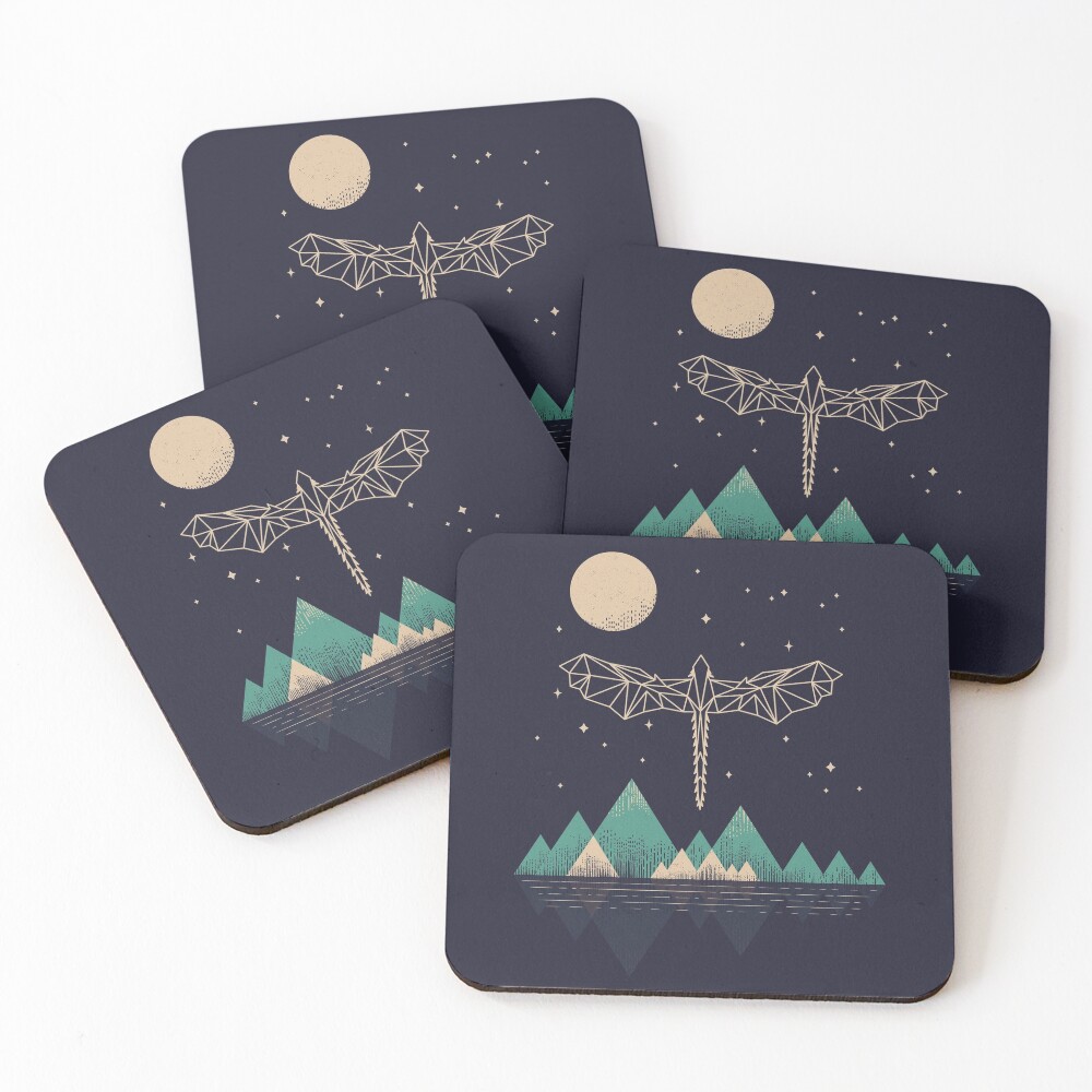Mystic Dragon - Geometric, Dragon, Abstract, Mountains, Fantasy, Dragons Coasters (Set of 4)