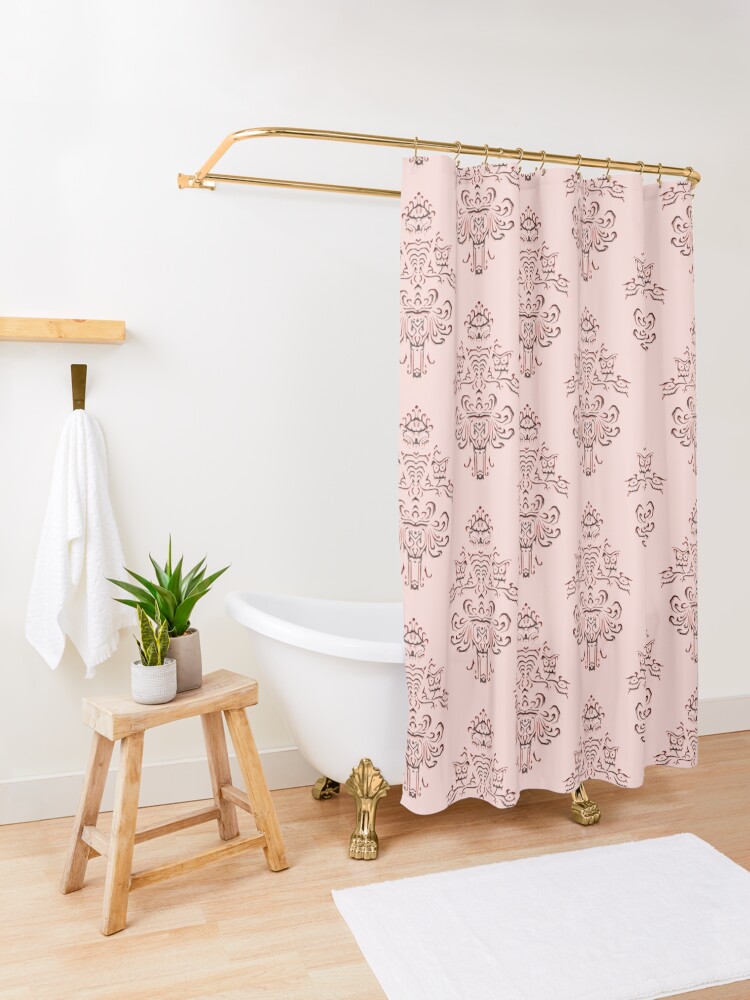 Alternate view of Rose Gold Haunted Mansion Wallpaper Carving Shower Curtain
