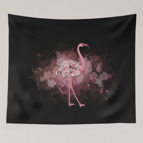 Item preview, Flamingo and Pink roses flowers watercolor designed and sold by Collagedream.