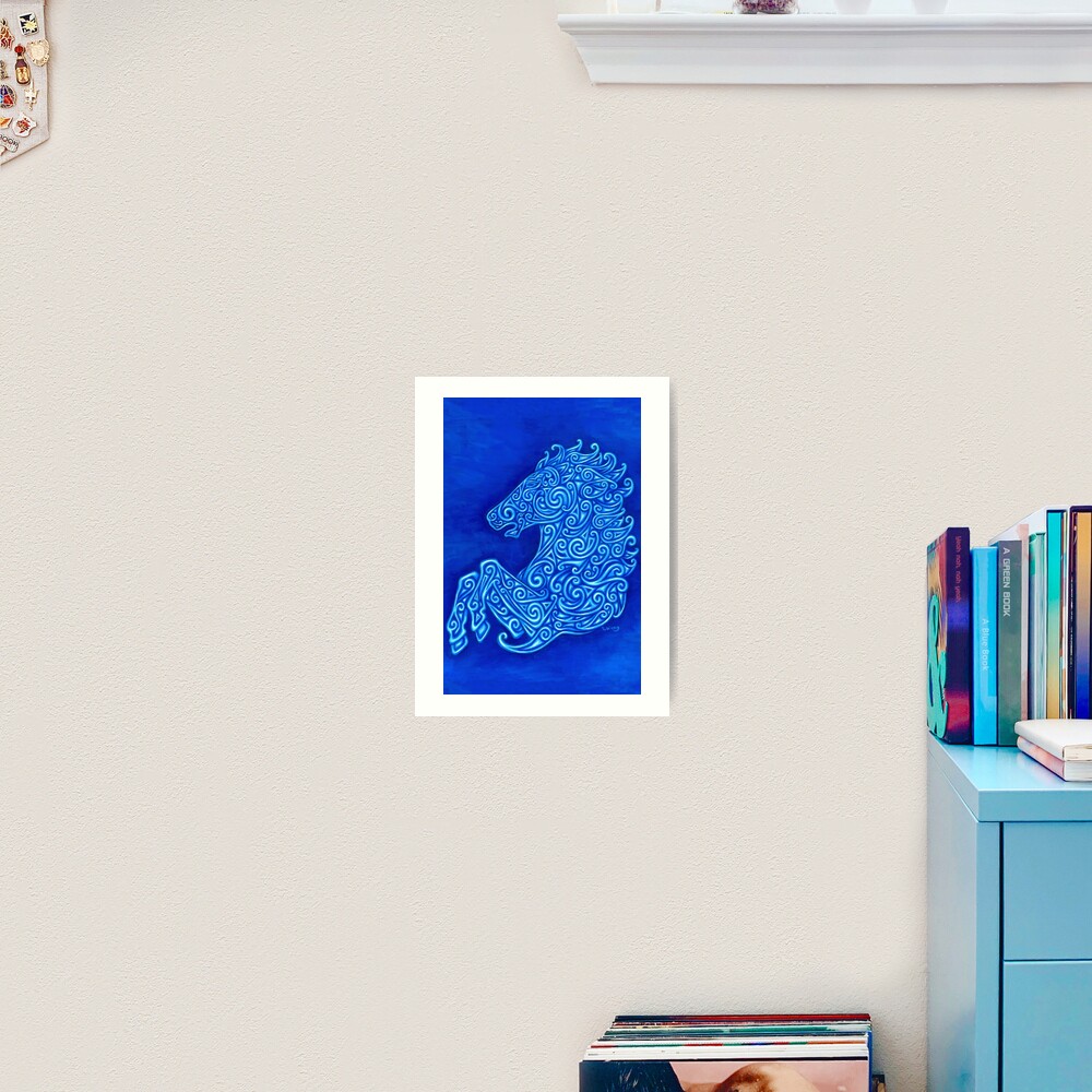 Blue Celtic Horse Abstract Spirals Design Art Print