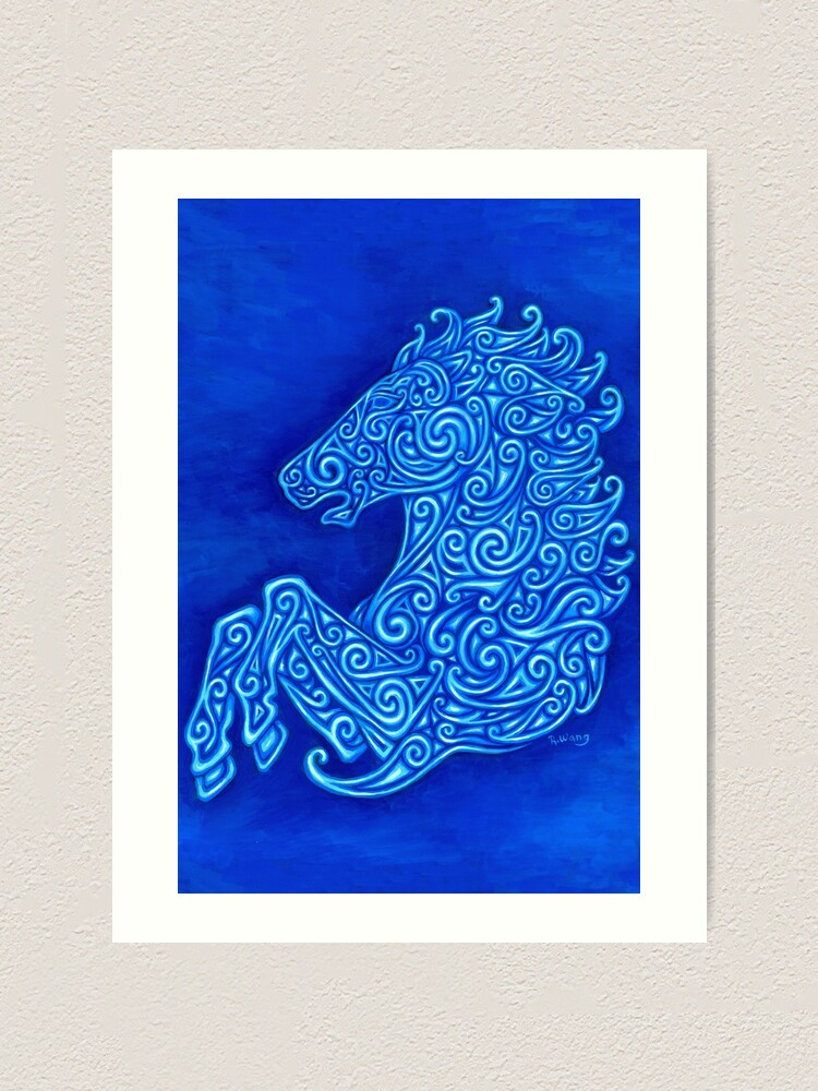 Alternate view of Blue Celtic Horse Abstract Spirals Design Art Print