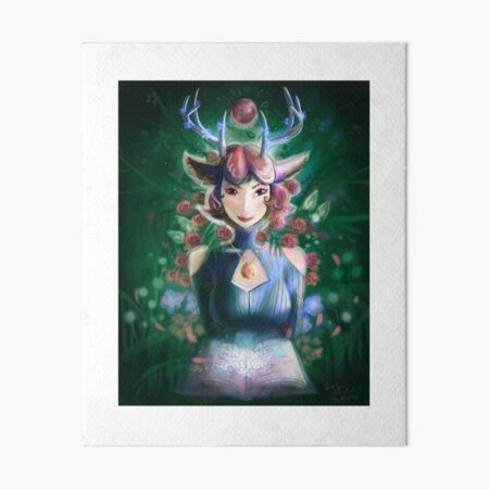 Forest Queen , Forest Grimoire, Forest Night - Green and Pink Floral Scene Art Board Print