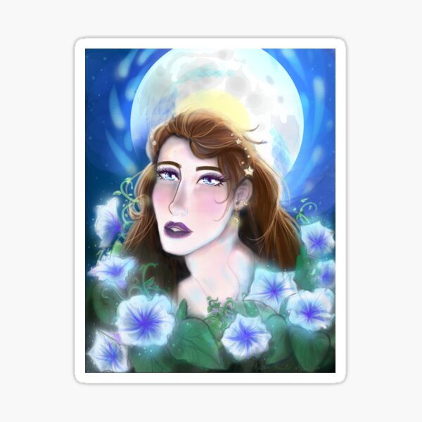 Moon Child - Woman in Moonlight with Moon flowers Sticker