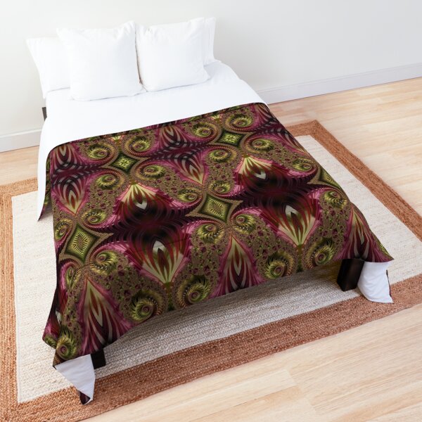 Gold and Ruby Spirals Fractal Abstract Pattern Comforter