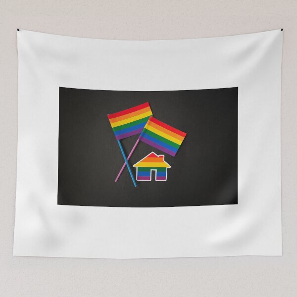 Item preview, LGBT flag and house made of paper on a black background designed and sold by vilma3000.
