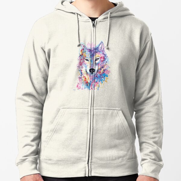 colourful wolf canvas Zipped Hoodie