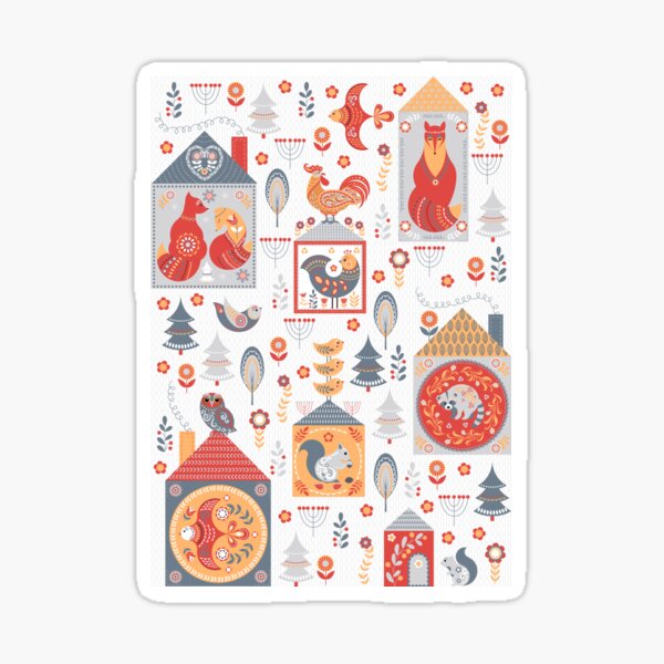 Item preview, Fairy Houses with Animals and Birds on a Grey textured background. designed and sold by Skaska.