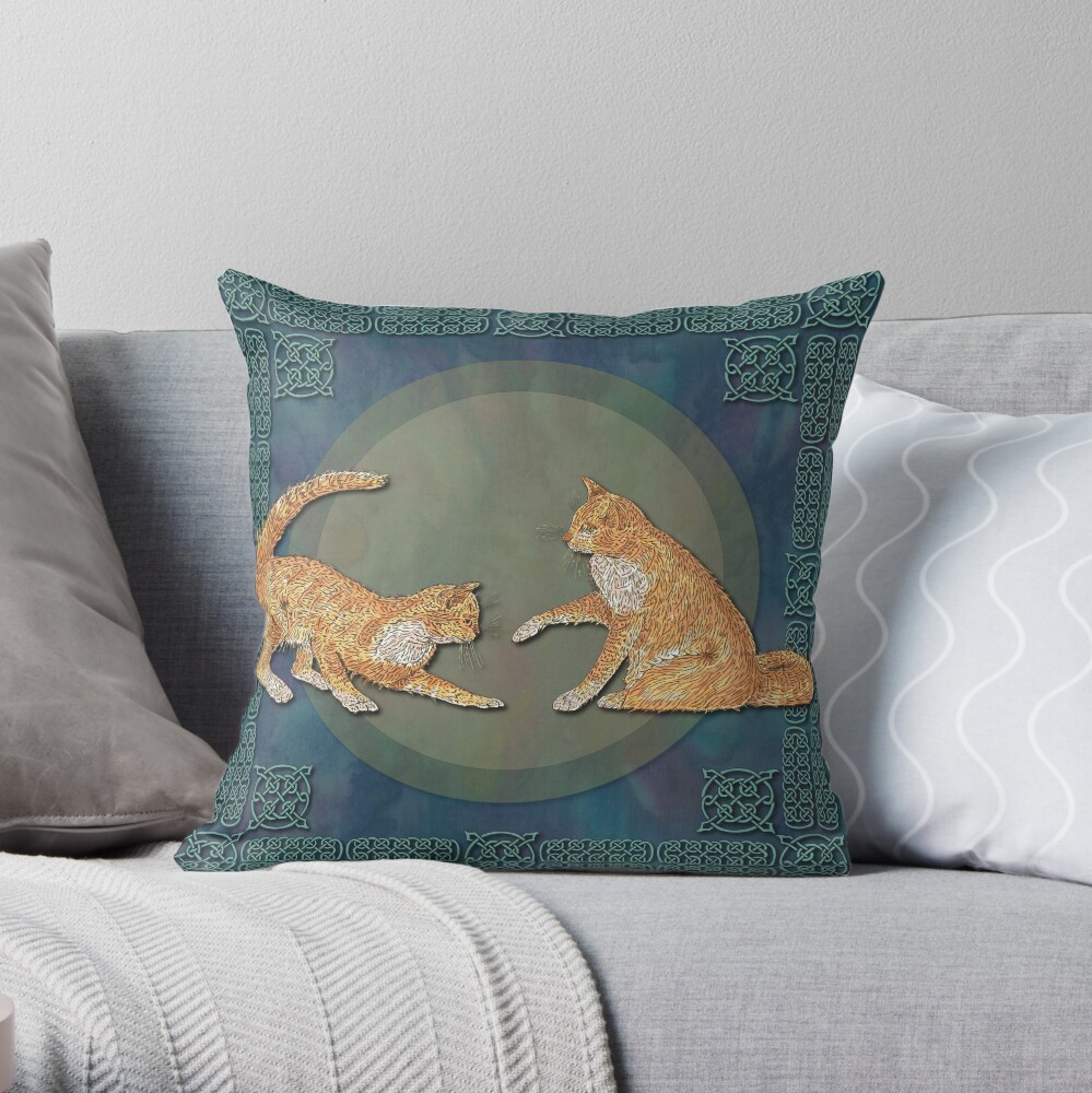Celtic Cats - Ginger Cats Throw Pillow