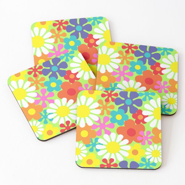 Item preview, Retro Hippie Flowers Groovy Floral Pattern designed and sold by HotHibiscus.