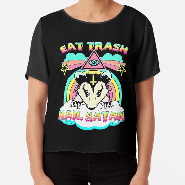 Eat Trash Hail Satan Raccoon Pentagram Satanic Garbage Gang Chiffon Top