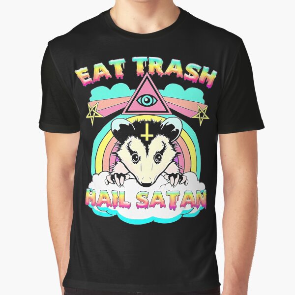 Eat Trash Hail Satan Raccoon Pentagram Satanic Garbage Gang Graphic T-Shirt