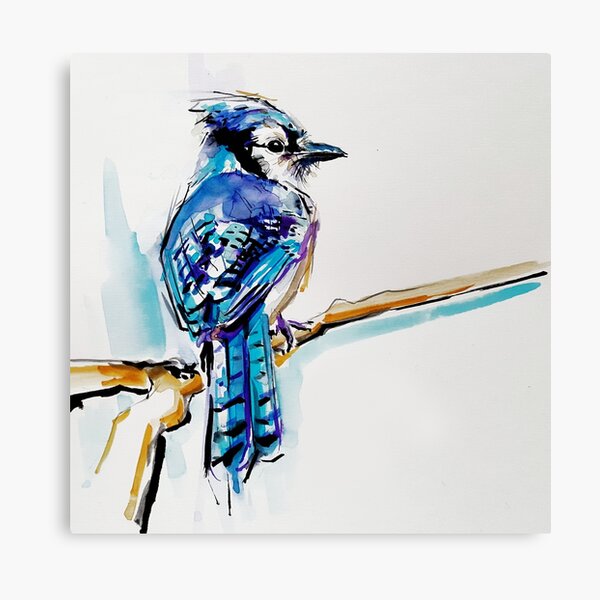 Blue jay bird - ANIMAL blue watercolor painting Canvas Print