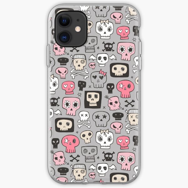 Skulls in Pink on Grey iPhone Soft Case