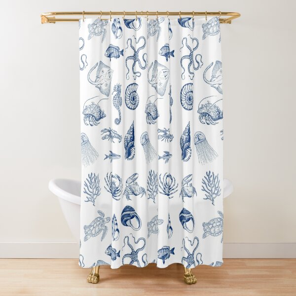 Blue Shell Shower Curtains for Sale