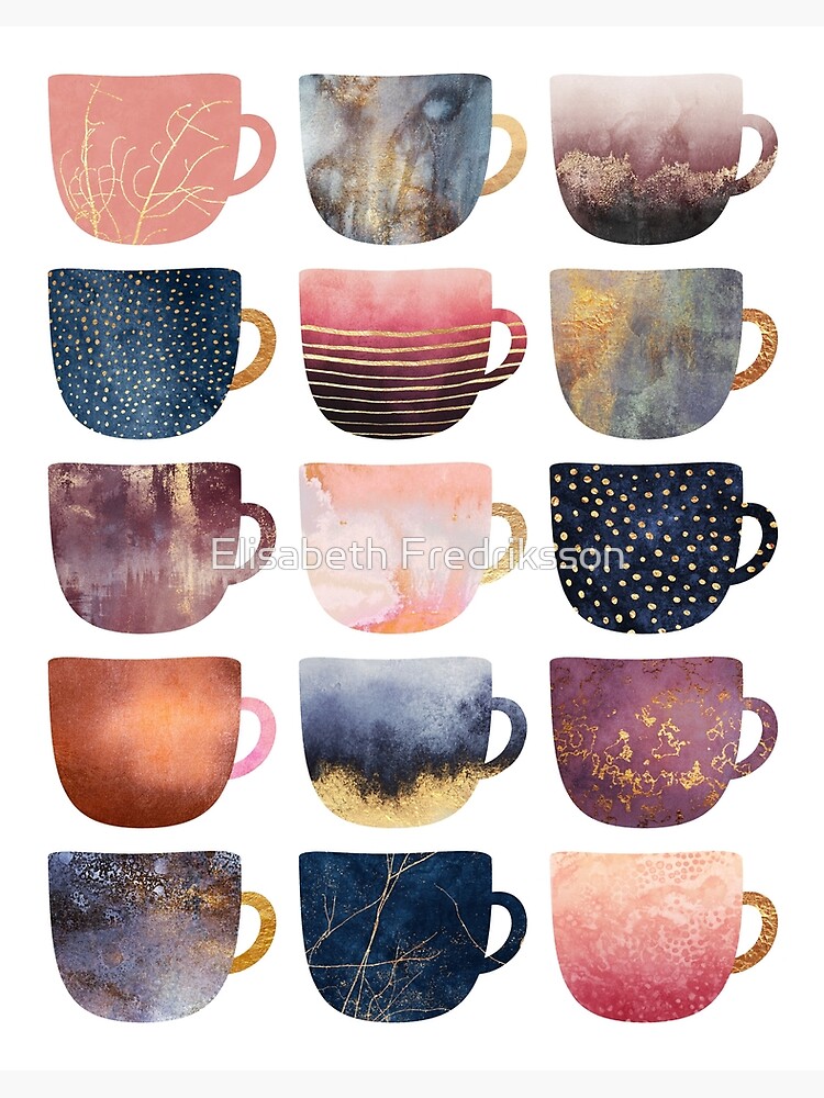 Pretty coffee cups print by Elisabeth Fredriksson