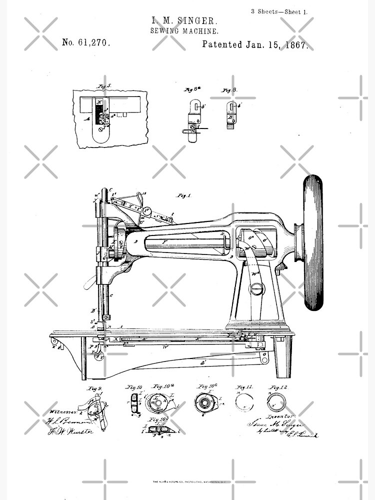 Sewing patent art Set of 6,Industrial Art, Sewing Room Decor