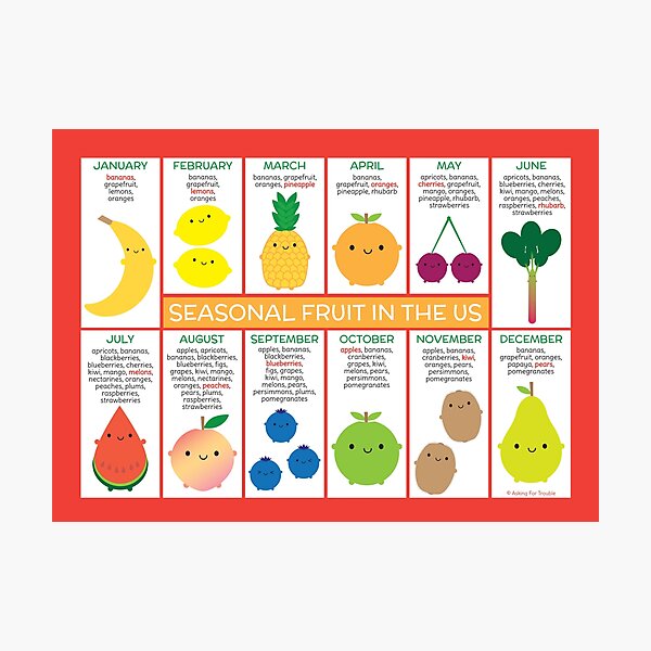 Item preview, USA Seasonal Fruits Chart designed and sold by marcelinesmith.