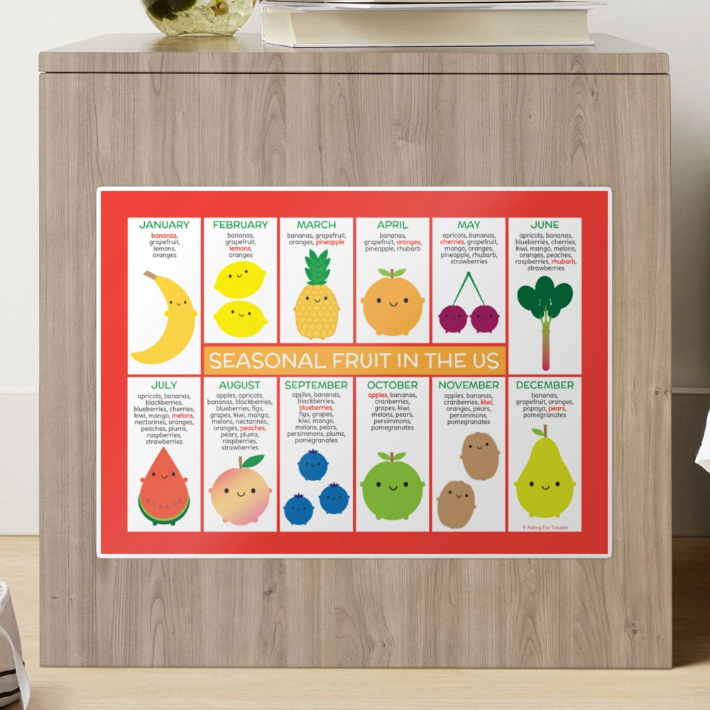 USA Seasonal Fruits Chart Sticker for Sale by Marceline Smith