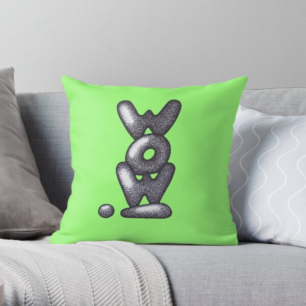 Black and white poinillism painting, black lettering Throw Pillow