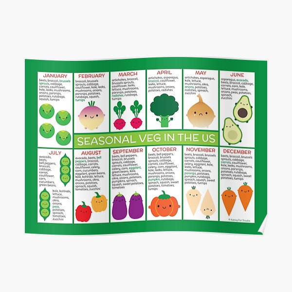USA Seasonal Vegetables Chart Poster