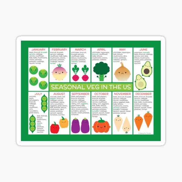 USA Seasonal Vegetables Chart Sticker
