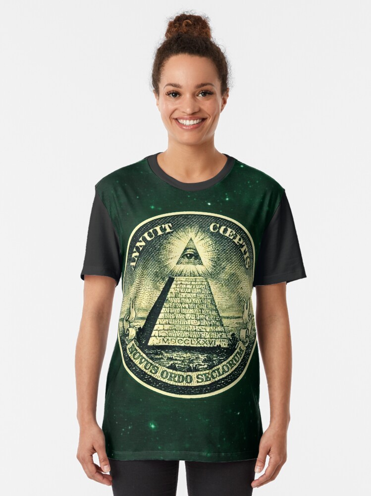 Alternate view of All seeing eye, pyramid, dollar, freemason, god Graphic T-Shirt
