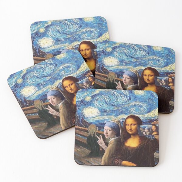Item preview, Scream and Selfie of Four classical paintings mash up - Mona Lisa, Girl with a Pearl Earring, The Scream, The Starry Night designed and sold by MindChirp.