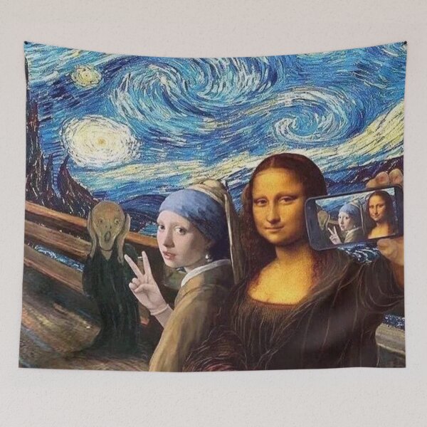 Item preview, Scream and Selfie of Four classical paintings mash up - Mona Lisa, Girl with a Pearl Earring, The Scream, The Starry Night designed and sold by MindChirp.