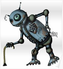 Funny Old Robot cartoon drawing art Poster