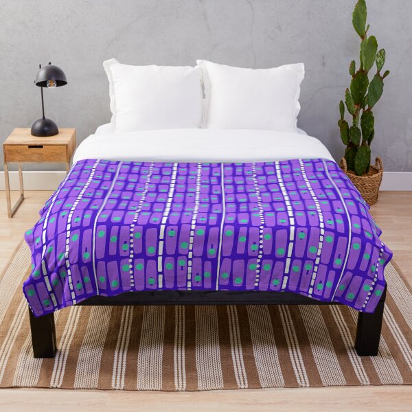 Geometric Wonkiness - Minty Green, Grape Violet, Amethyst Violet, White Throw Blanket