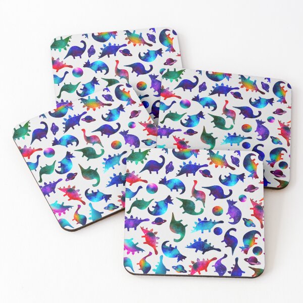 Item preview, Rainbow Galaxy Watercolor Dinosaurs In Space Pattern designed and sold by SamAnnDesigns.