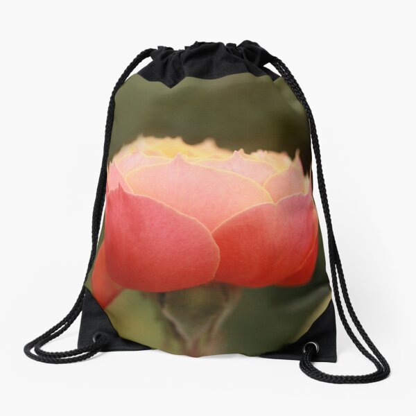 Coral & Pink Rose Drawstring Bag
