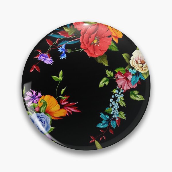 Artikelvorschau, Blumen. Mohn, wilde Rosen, Kornblume mit Pfingstrose und Blätter auf Schwarz entworfen und verkauft von StylePrints.