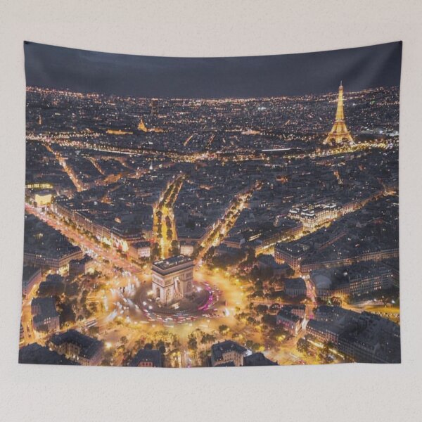 Item preview, Paris at night city lights Eiffel Tower and arc de triomphe designed and sold by MindChirp.