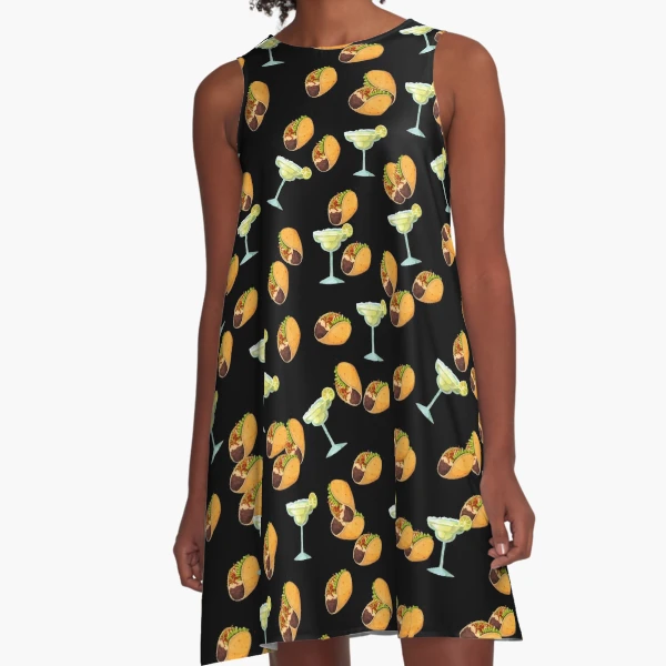 Margaritas and Tacos Fun Mexico Beach Design Black A-Line Dress for Sale  by ColorFlowArt