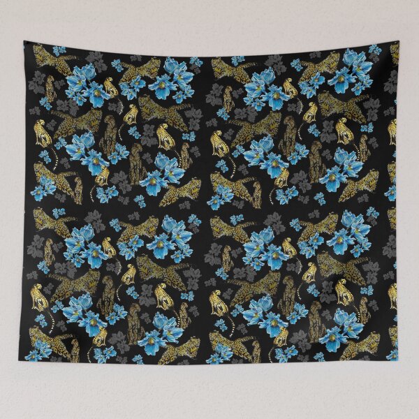 Item preview, Cheetahs and Blue Poppies - black background designed and sold by Linda Sholberg.