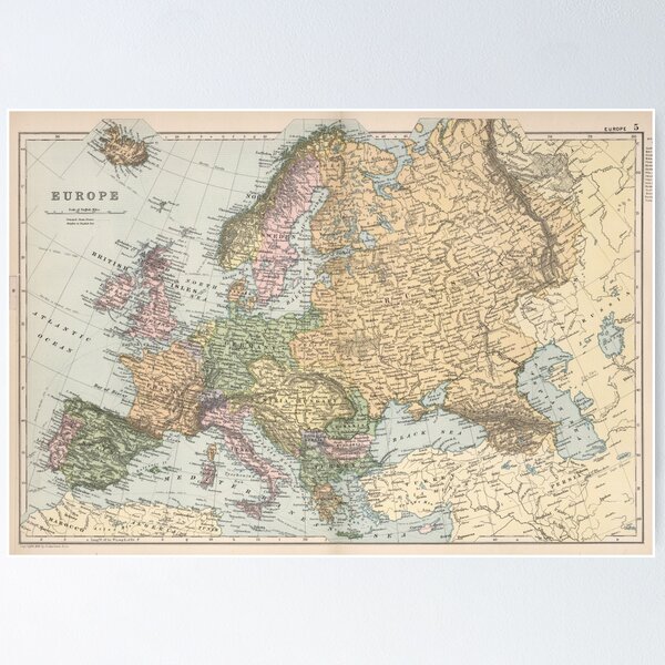 Aperçu de l'œuvre Carte ancienne de l'Europe (1892) créée et vendue par BravuraMedia.