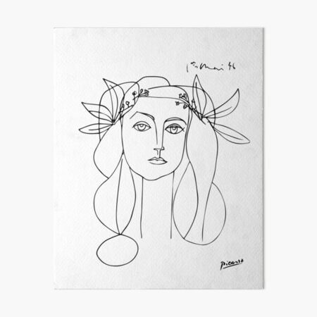 Pablo Picasso Line Art woman with flowers in hair Artwork Sketch black and white Hand Drawn ink Silhouette HD High Quality Art Board Print