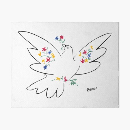 Pablo Picasso Line Art Dove of Peace with Colorful Flowers Naive Artwork Sketch Hand Drawn ink Silhouette HD High Quality Art Board Print
