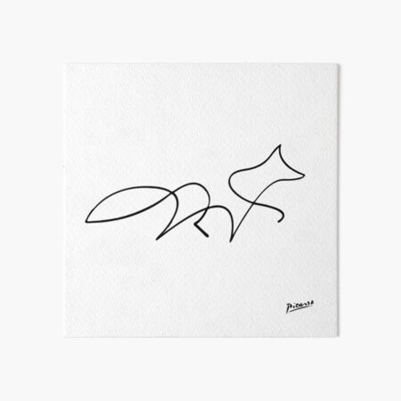 Pablo Picasso Line Art Wild Walking Fox Artwork Sketch black and white Hand Drawn ink Silhouette HD High Quality Art Board Print
