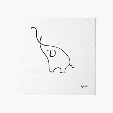 Pablo Picasso Line Art Cute Elephant Artwork Sketch black and white Hand Drawn ink Silhouette HD High Quality Art Board Print
